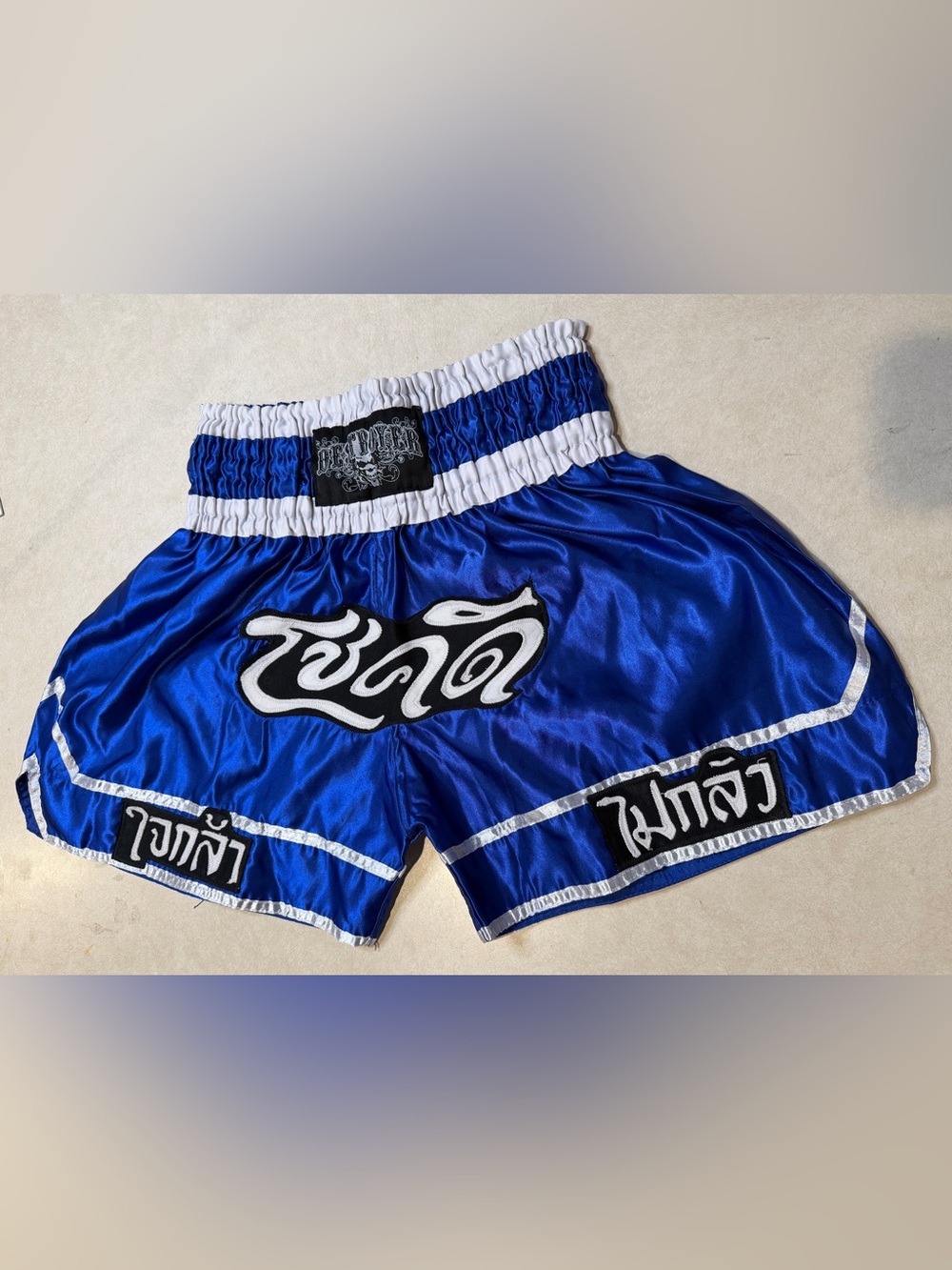 Traditional Muay Thai / Kickboxing Shorts – Royal Blue Satin (Size XL)